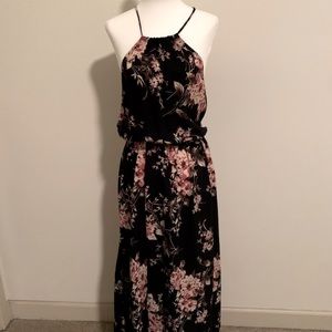 Black flower print maxi dress